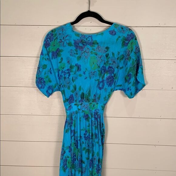 Hand made Floral Blue Dress spring summer - Picture 1 of 8
